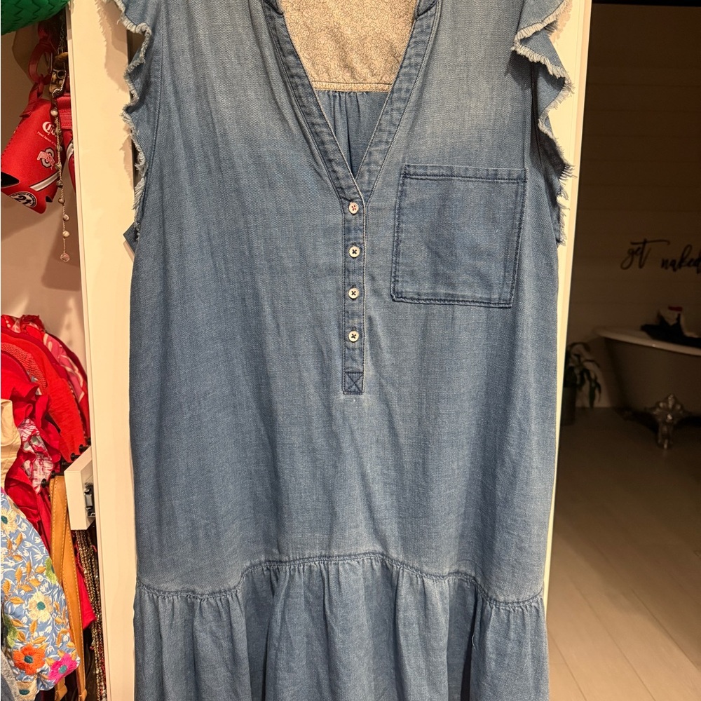 Pilcro Floral Patterned Dress with Denim Accents